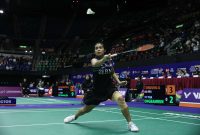 Aksi tunggal putri Gregoria Mariska Tunjung saat tampil di laga perdana Hong Kong Open 2023. (Foto: PBSI)