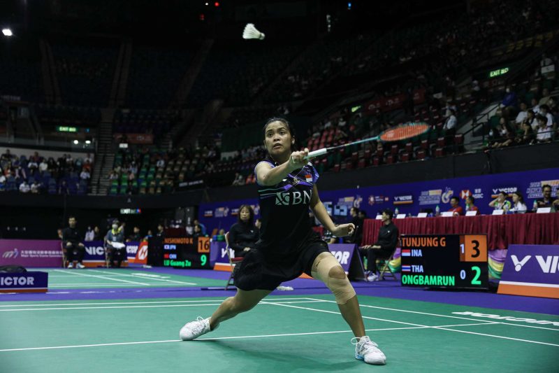 Aksi tunggal putri Gregoria Mariska Tunjung saat tampil di laga perdana Hong Kong Open 2023.  (Foto: PBSI)