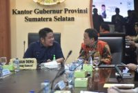 Gubernur Sumsel H Herman Deru menerima kunjungan kerja Tim Inspektorat Jenderal Kemendagri RI di ruang rapat Gubernur, Senin 18 September 2023. Pertemuan tersebut digelar guna Entry Meeting pemeriksaan dalam rangka berakhirnya masa jabatan Gubernur Sumsel.