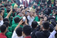 Pj Walikota Palembang Ratu Dewa disambut antusias ribuan mahasiswa Universitas Muhammadiyah Palembang saat menjadi keynote speaker di Masa Taaruf 2023
