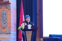 Anggota Bawaslu Puadi menjadi pembicara dalam acara Rakernis Polantas Bidang Penegakan Hukum Traffic Analysis 2023 di Bali, Senin (2/10/2023) (foto: Bawaslu RI)