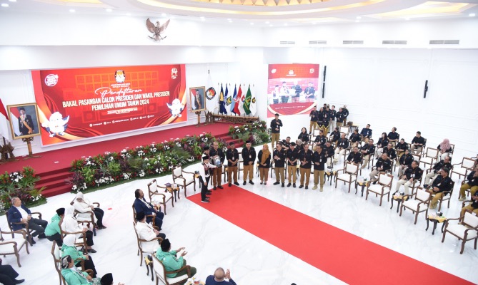 Proses pendaftaran bakal pasangan calon presiden dan wakil presiden di kantor KPU RI, Jakarta, Kamis 20 Oktober 2023 (Foto: Bawaslu)