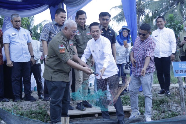 PJ Walikota Palembang Ratu Dewa bersama Direktur Utama BSB Achmad Syamsudin ikut turun langsung panen raya ikan belida di Kelurahan 36 Ilir, Kecamatan Gandus, Jumat 20 Oktober 2023.