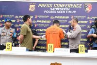 Kapolres Aceh Timur, AKBP Andy Rahmansyah saat memberikan keterangan pers
