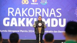 Ketua Bawaslu Rahmat Bagja saat memberikan arahan dalam Rapat Koordinasi Nasional Sentra Gakumdu  di Jakarta