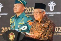 Wapres RI KH Ma'ruf Amin saat menghadiri penyerahan Anugerah Layanan Investasi 2023, di Hotel Shangri-La Jakarta, Rabu (08/11/2023)