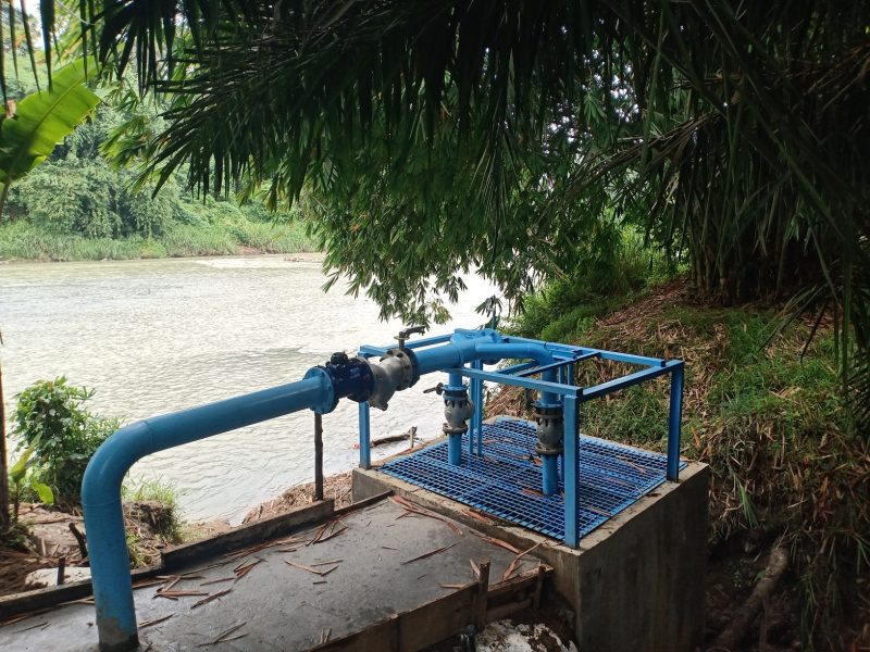 Para petani di Desa Karang Raja, Muara Enim, tetap pergi ke sawah meski kemarau panjang melanda. Sawah-sawah tetap basah dan hamparan padi menghijau.
