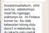 Tangkapan layar Chat WhatsApp Mengatasnamakan Ketua PWI Sumsel DR H Firdaus Komar