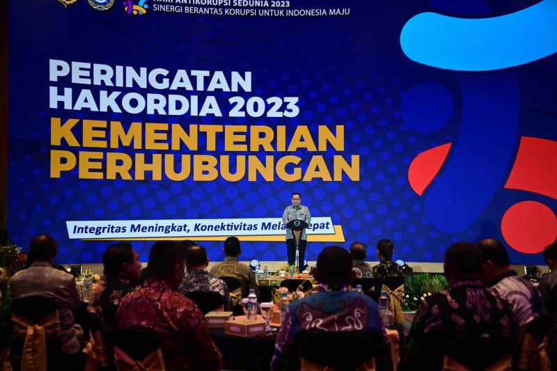 Menteri Perhubungan Budi Karya Sumadi saat menghadiri Peringatan Hakordia 2023