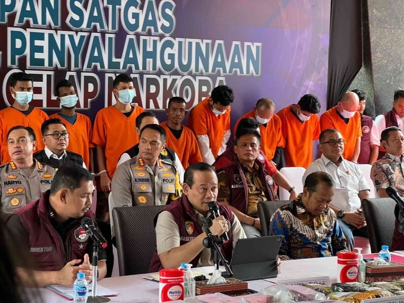 Satgas Penanggulangan Narkoba Polri saat memberikan keterangan pers
