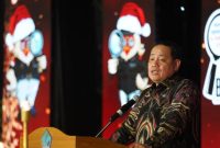 Anggota Bawaslu Herwyn JH Malonda saat memberikan sambutan dalam ibadah di Gedung Mapalus Komplek Kantor Pemerintahan Provinsi Sulawesi Utara di Manado, Kamis 28 Desember 2023