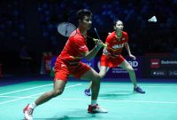 
Ganda campuran Indonesia, Dejan Ferdinansyah/Gloria Emanuelle Widjaja saat beraksi pada laga final Syed Modi India International 2023  (Foto: PBSI)