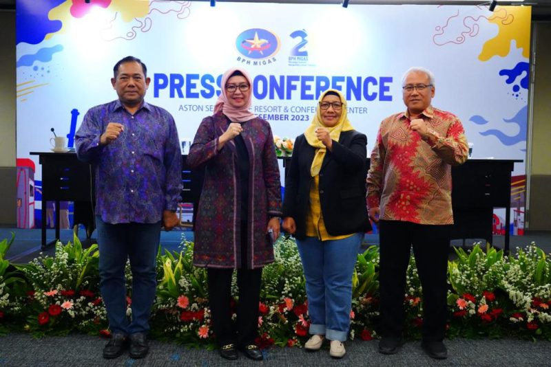 Kepala BPH Migas Erika Retnowati dalam acara konferensi pers capaian akhir tahun 2023 BPH Migas di Bogor, Sabtu (30/12)