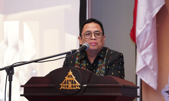 Anggota Bawaslu Puadi dalam menutup Rapat Kerja Teknis (Rakernis) Penanganan Pelanggaran Pemilu Gelombang III di Nusa Dua, Denpasar, Jumat (1/12/2023) malam