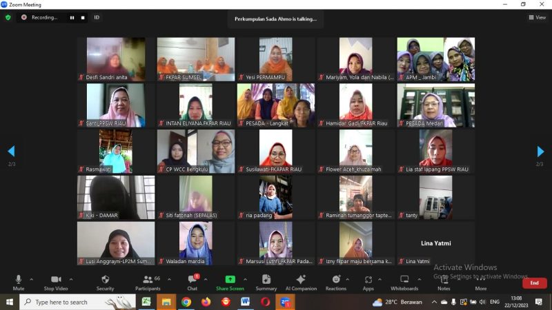 PERMAMPU merayakan Hari Pergerakan Perempuan secara hybrid dengan melaksanakan Pendidikan Politik untuk Pemilu Inklusif, Jumat (22/12/2023) (Foto: tangkapan layar)