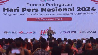 Presiden Jokowi menghadiri Puncak Peringatan HPN 2024, di Econventional Hall Ecopark Ancol, Jakarta, Selasa (20/02/2024)