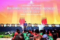 Presiden RI, Joko Widodo saat Sidang Istimewa Laporan Tahunan Mahkamah Agung (MA) Republik Indonesia Tahun 2023, di Jakarta Convention Center (JCC), Jakarta, Selasa (20/2/2024)