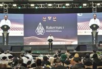 Menteri Agama Yaqut Cholil Qoumas saat membuka Rakernas Kementerian Agama 2024