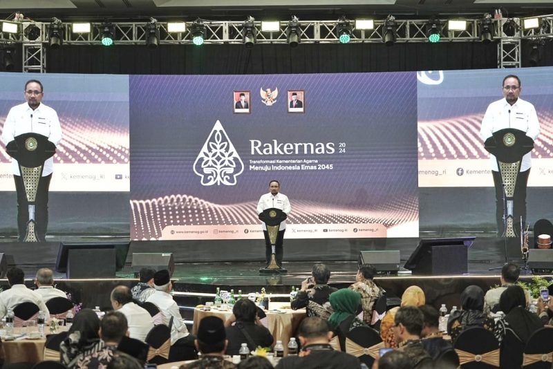 Menteri Agama Yaqut Cholil Qoumas saat membuka Rakernas Kementerian Agama 2024