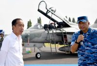 Presiden Jokowi meninjau alutsista TNI di Pangkalan TNI AU Iswahjudi, Kabupaten Magetan, Jawa Timur pada Jumat (08/03/2024)