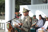 Bupati Asahan H Surya BSc memimpin upacara Hari Jadi Satuan Polisi Pamong Praja [Satpol PP] ke-74 Tahun, berlangsung di Alun-alun Ramabate Rata Raya Kisaran, Rabu 6 Maret 2024.