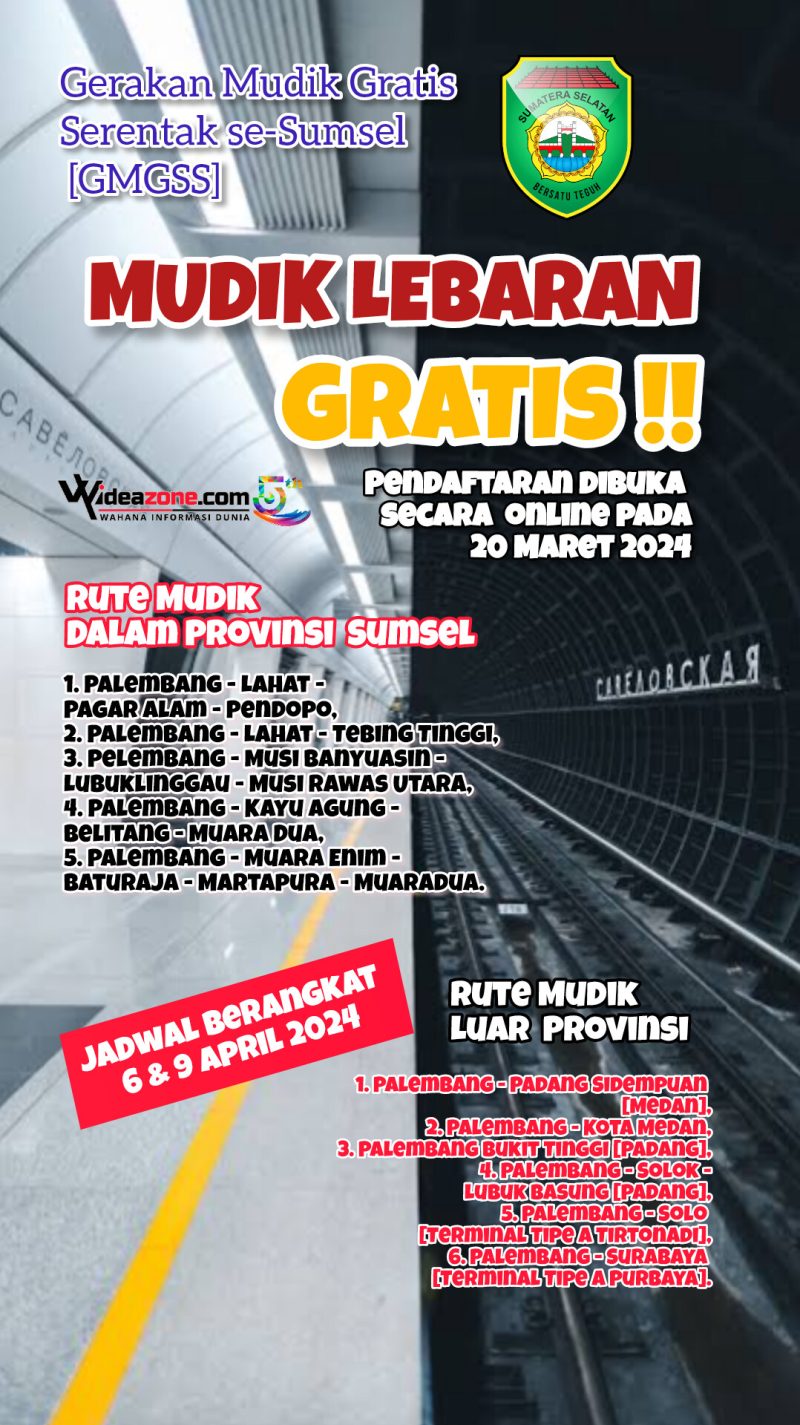 Kabar Gembira: Pemprov Sumsel Luncurkan Program Mudik Lebaran Gratis bagi Masyarakat, 20 Maret 2024 Pendaftaran Dibuka. [Grafis WIDEAZONE.com]