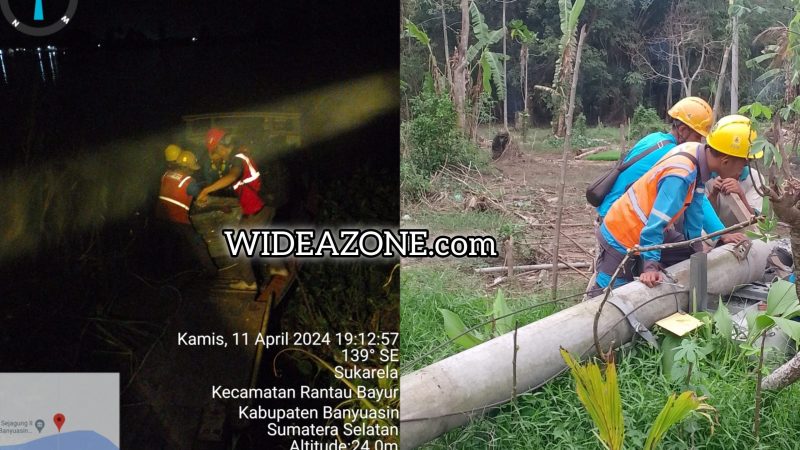 Gerak cepat [Gercep] PLN pulihkan kelistrikan di Desa Sejagung 2 Rantau Bayur pasca dilanda cuaca buruk hingga menyebabkan tumbangnya pohon dan menimpa jaringan SUTM [Saluran Udara Tegangan Menengah] 20 KV pada pukul 22.10 WIB, Rabu 10 April 2024.