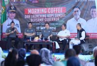 Penjabat (Pj) Gubernur Agus Fatoni secara resmi melaunching ‘Kopi Sumsel’. Launching tersebut ditandai dengan meminum kopi bersama serta pelepasan balon ke udara di Sungai Sekanak Lambidaro, Palembang, Sumatera Selatan, Minggu 12 Mei 2024.