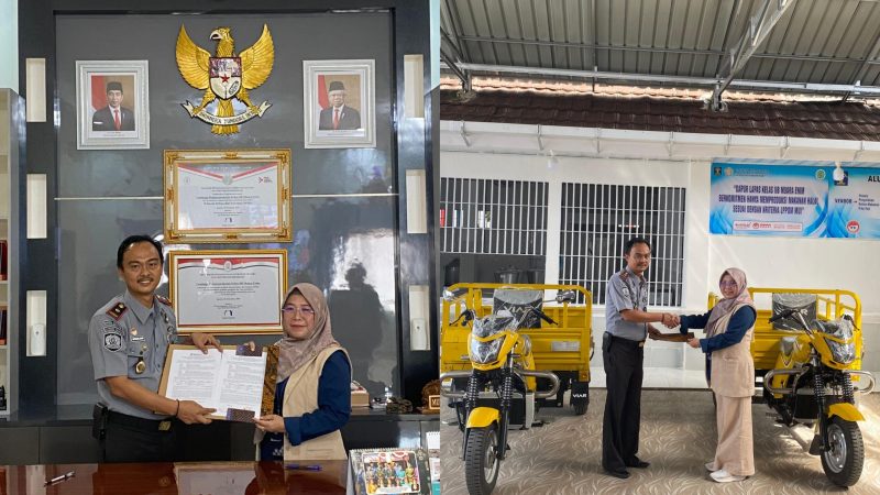 Bantuan dua kendaraan motor roda tiga diserahkan AVP Community Engagement & Partnership PT Bukit Asam Tbk [PTBA], Listati, kepada Kepala Lembaga Pemasyarakatan Kelas IIB Muara Enim, Mukhlisn Fardi, Selasa 30 April 2024.