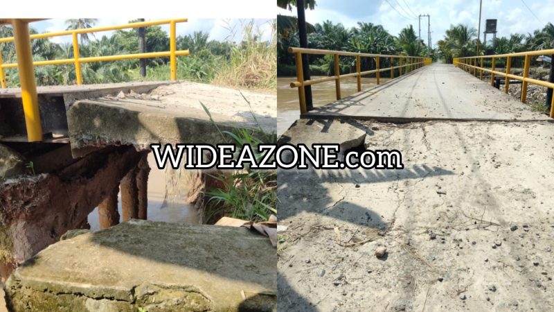 Kondisi Jembatan Lubuk Segonang Memprihatinkan usai dilalui alat berat.