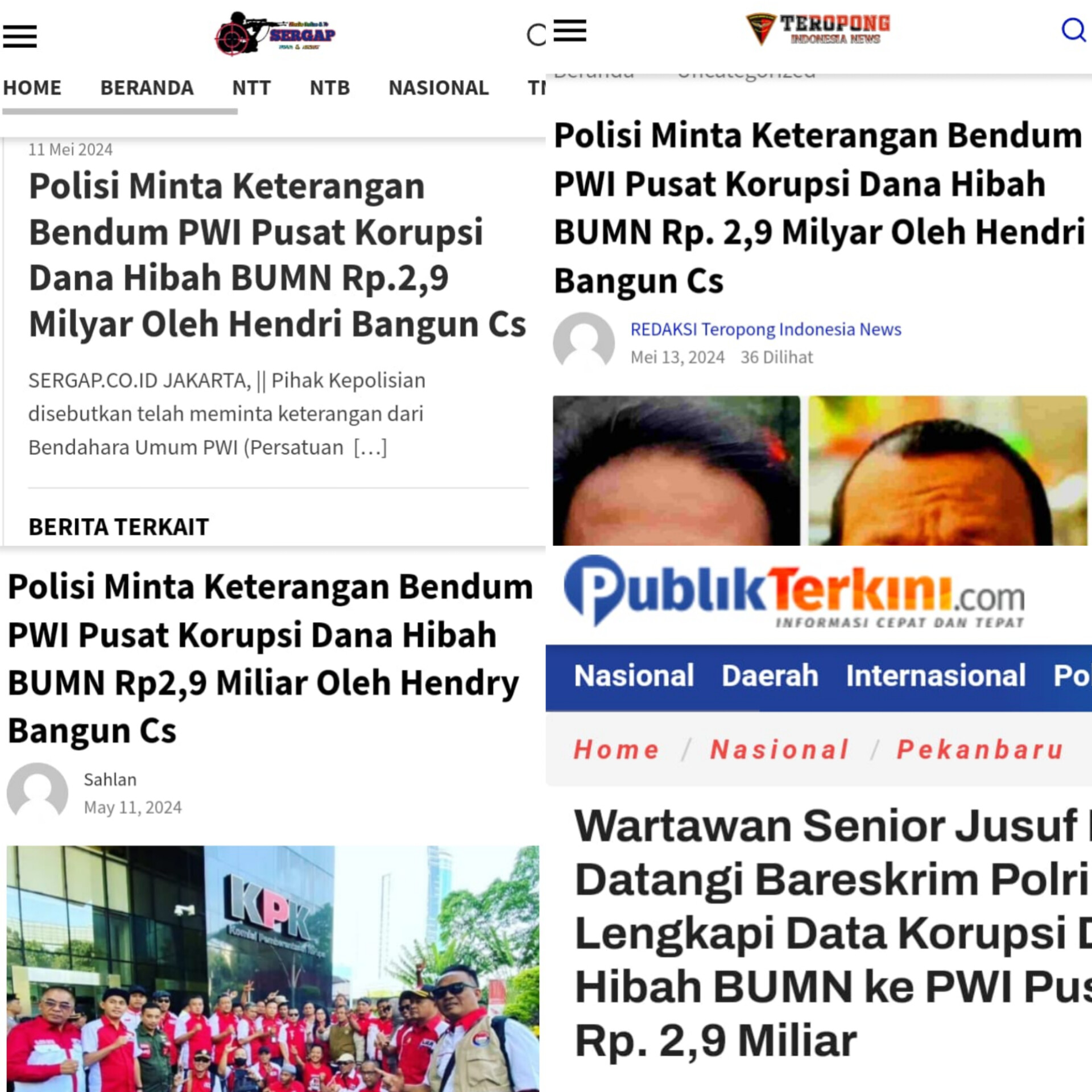 Sejumlah media yang mengabarkan terkait persoalan PWI Pusat.