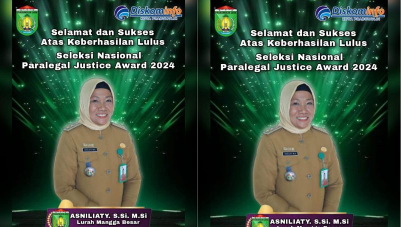 Pemerintah Kota Prabumulih mengucapkan selamat dan sukses kepada Lurah Mangga Besar Asniliaty SSi MSi atas keberhasilannya lulus Seleksi Nasional Paralegal Justice Award [PJA] 2024.