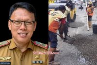 Kadis PUPR Palembang Ir H Ahmad Bastari Yusak ST MT IPM ASEAN Eng dan tampak perbaikan sejumlah ruas jalan di Palembang.