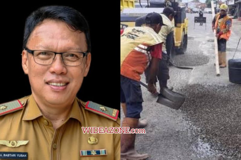 Kadis PUPR Palembang Ir H Ahmad Bastari Yusak ST MT IPM ASEAN Eng dan tampak perbaikan sejumlah ruas jalan di Palembang.