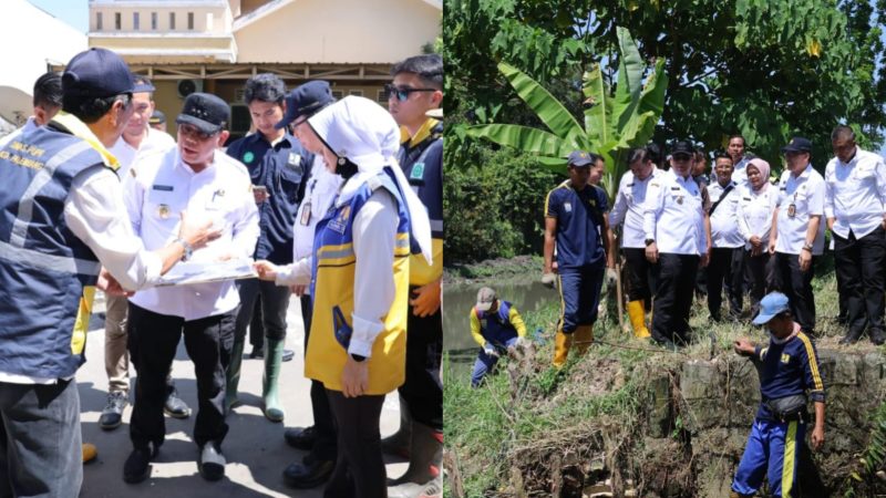 Pj Walikota A Damenta meninjau secara langsung proses pengerukan sungai di kawasan Komplek Perumahan Arofatuna, Kelurahan Karya Baru, Kecamatan Alang - Alang Lebar, Rabu 24 Juli 2024.