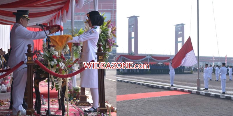 Detik-detik HUT ke 79 Kemerdekaan Republik Indonesia, Pemerintah Kota Palembang menggelar upacara di Pelataran Benteng Kuto Besak [BKB], Sabtu 17 Agustus 2024, pagi.
