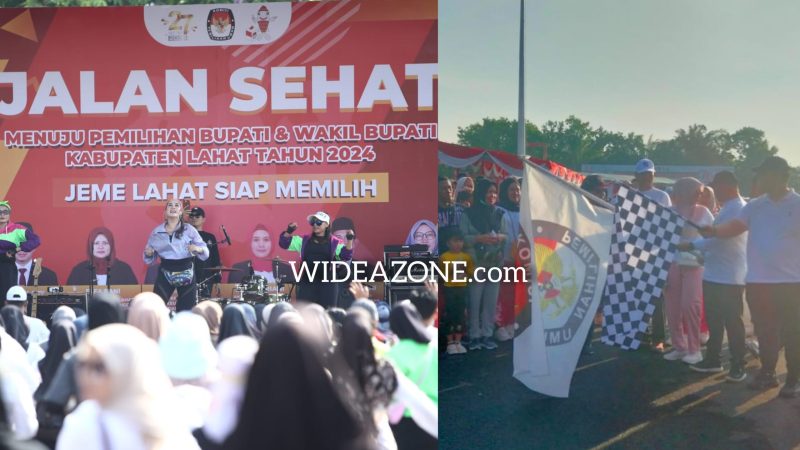 Komisi Pemilihan Umum [KPU] Kabupaten Lahat menggelar Jalan Sehat menuju pemilihan umum bebas, rahasia, jujur dan adil pada Minggu 29 September 2024.