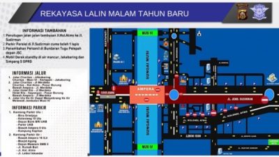 Rekayasa [pengalihan] Lalin Malam Tahun Baru 2025 dari Satlantas Polrestabes Palembang.