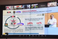 Gubernur Sumatera Selatan H Herman Deru dan Wakil Gubernur H Cik Ujang menyaksikan secara daring dari Command Center Kantor Gubernur, Peluncuran Indikator Indeks Pencegahan Korupsi Daerah [IPKD] Monitoring Center for Prevention [MCP] Tahun 2025 oleh Ketua Komisi Pemberantasan Korupsi Republik Indonesia [KPK RI] Setyo Budiyanto, Rabu 5 Maret 2025.