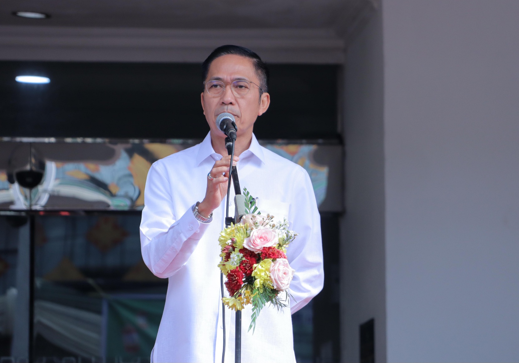 Wali Kota Palembang Ratu Dewa saat memberikan pidatonya dalam Bazar Ramadan 1446 Hijriah.