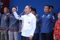 Wali Kota Palembang Ratu Dewa menghadiri kegiatan halal bihalal di Dinas Pemadam Kebakaran dan Penyelamatan [PKP] Kota Palembang, Kamis 10 April 2025.