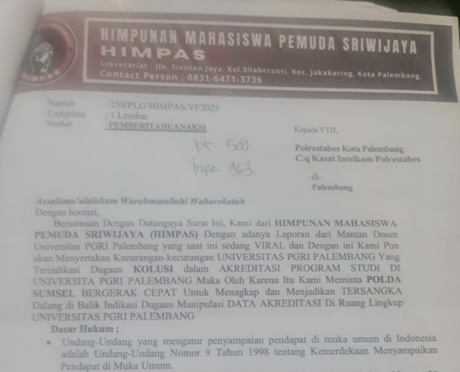 Tangkapan Layar Surat Pemeberitahuan Aksi HIMPAS