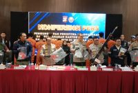 Konferensi Pers Polda Sumsel dalam membongkar, menangkap puluhan perusuh hingga dalang di balik serangkaian aksi perusakan dan pembakaran kantor pemerintahan, fasilitas umum di wilayah Palembang dan Kabupaten Ogan Komering Ulu [OKU].