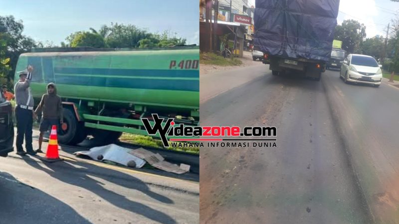 Kecelakaan akibat jalan bergelombang di Jalintim KM 38 Banyuasin, Sumatera Selatan, satu pengendara motor tewas di lokasi. [Foto: Desi OY-WI]