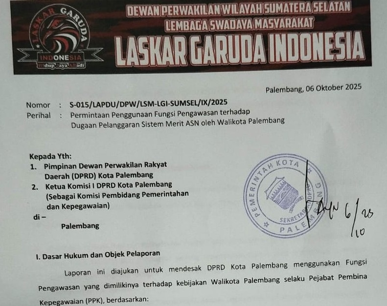 LGI Sumsel layangkan laporan ke DPRD Kota Palembang terkait pelanggaran Sistem Merit ASN