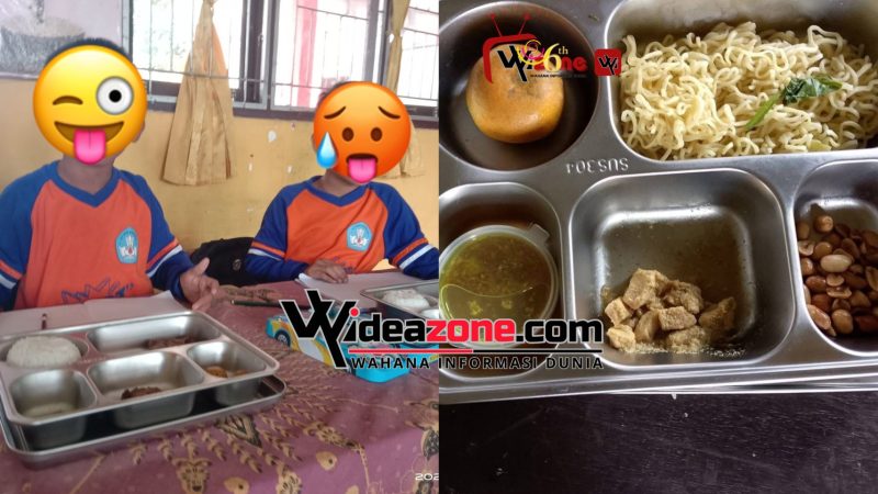 Penerima manfaat MBG dan sajian MBG [mi instan]. [Foto: Desi OY-WI]