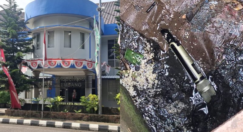 Mike [aset inventaris] untuk pengeras suara dibuang oknum pejabat Dishub Kota Palembang ke selokan.