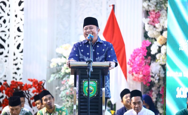 Sambutan Gubernur Dr H Herman Deru dalam peringatan Satu Abad Nahdlatul Ulama [NU] digelar Pengurus Wilayah Nahdlatul Ulama Sumatera Selatan [PWNU Sumsel] berlangsung khidmat di Graha Bandara Insani, Palembang, Senin 16 Februari 2026.