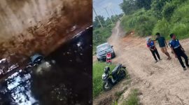 Gambar peertama, memperlihatkan kondisi air PDAM Tirta Bertuah yang mengalir ke perumahan warga di kawasan Kenten Laut, gambar kedua, petugas PDAM Tirta Betuah Banyuasin tengah melakukan pengecekan pipa dari Meta Marah hingga ke Kenten 
