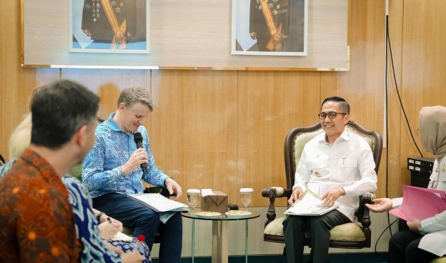 Kunjungan Duta Besar Australia untuk Indonesia, Roderick Brazier, di Ruang Audiensi Wali Kota Palembang Ratu Dewa, Rabu 8 April 2026.